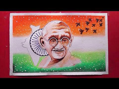 Gandhi jayanti easy drawing step by step || How to draw mahatma gandhi with oil  pastel - YouTube